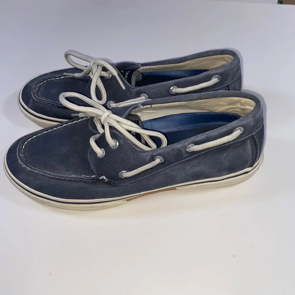 Sperry Top-Sider‎ Mens Bahama Navy Blue Canvas Boat Shoe Sneakers 8.5M B13-CH171